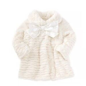 Widgeon Faux Fur Bow Detail Ivory Jacket with snap Closure 12 months